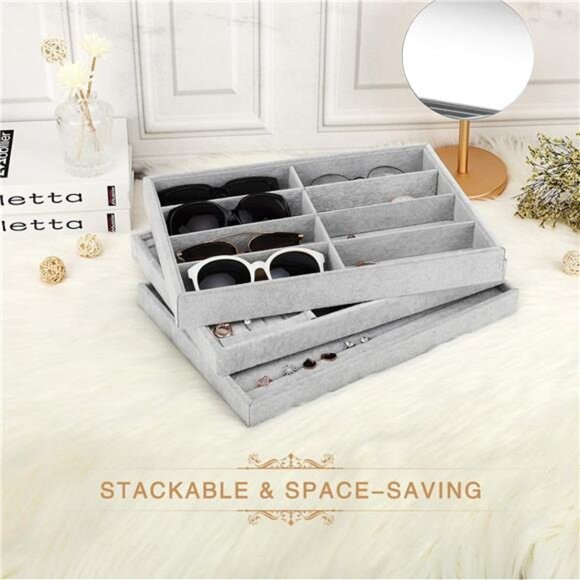 Sunglass Organizer Jewelry Tray, 8 Grids Velvet Tray Glasses Watch Storage - Picture 5 of 7
